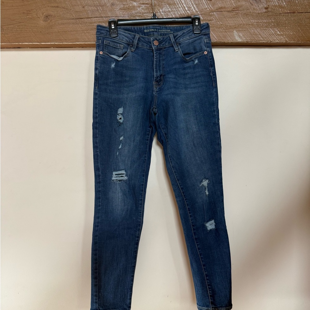 Old Navy Dark Blue Skinny Distressed Jeans